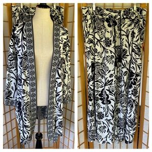 Knox Rose Black & White Print Loungewear Robe & Pant Set SZ XL